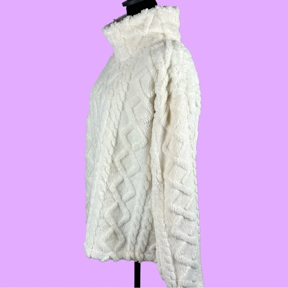 Eddie Bauer Cozy Cable Fleece Pullover Mock Neck Ivory/Cream - Picture 4 of 13